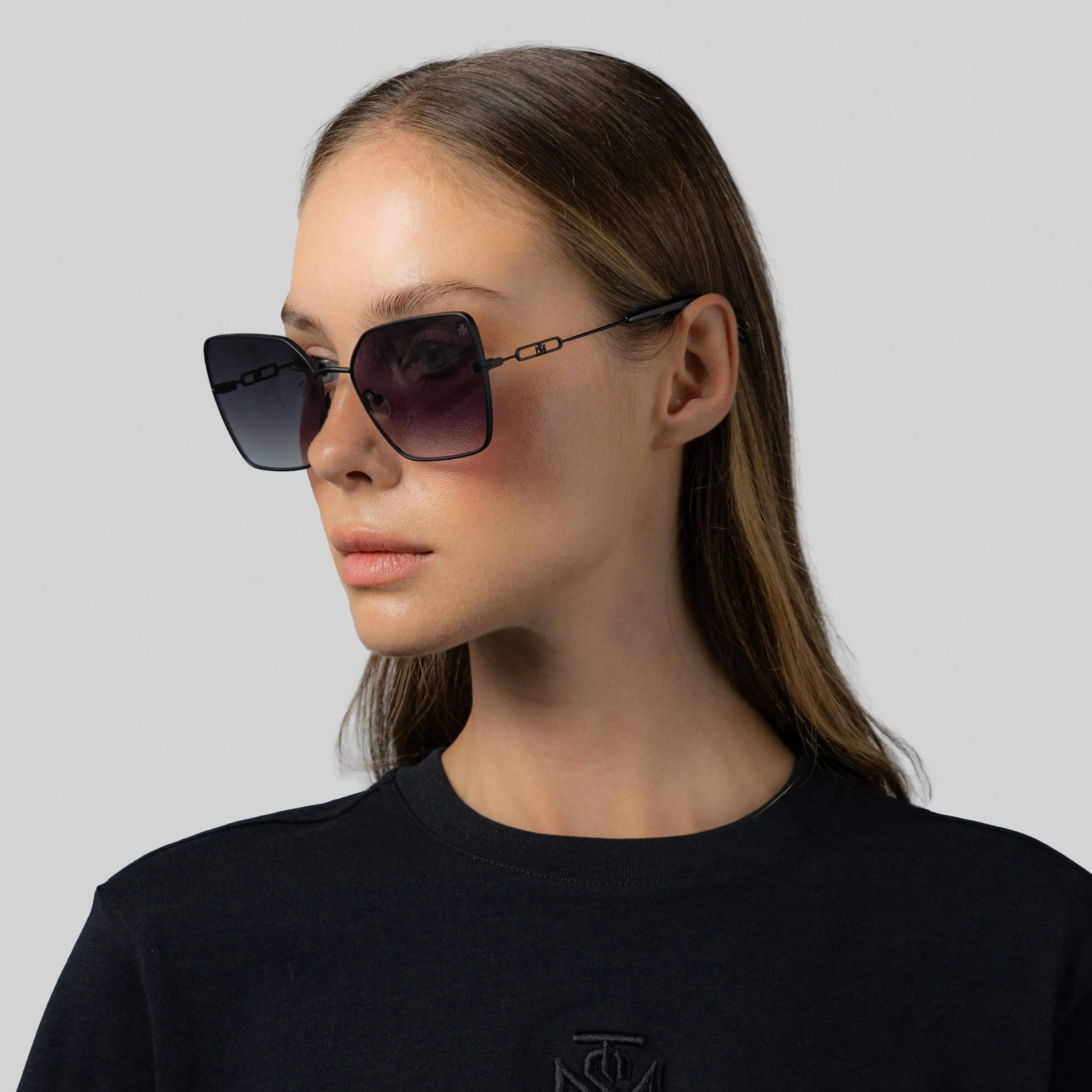 MALEN SUNGLASSES WOMEN SATIN BLACK BLACK GRADIENT GREY - Monastery